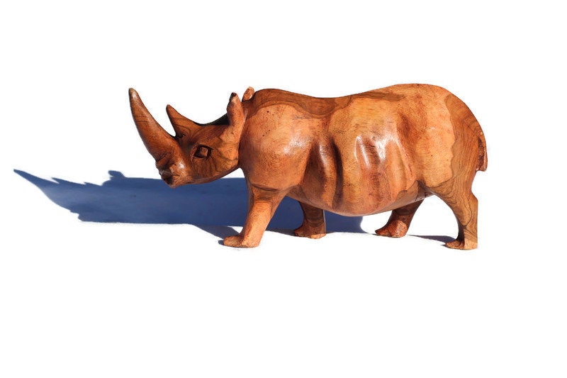 Long Horn Handcarved Smooth Mukwa Wood Rhino Sculpture. Zimbabwean style Rhinoceros figurines. Unique African animals gifts Ready to Ship