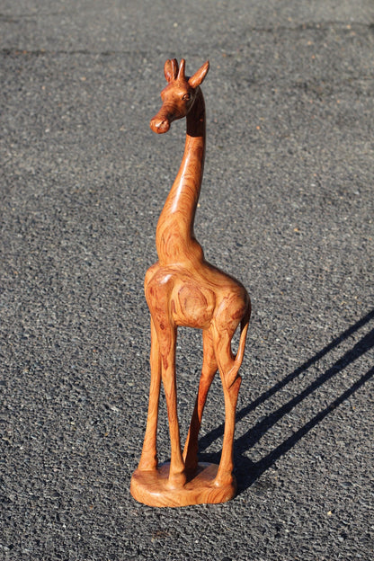 Fine Art Smooth Teak Wood Giraffe standing figurine. Tall Zambian Carved Art Sculpture. Home/office decor Unique African animals Art gifts