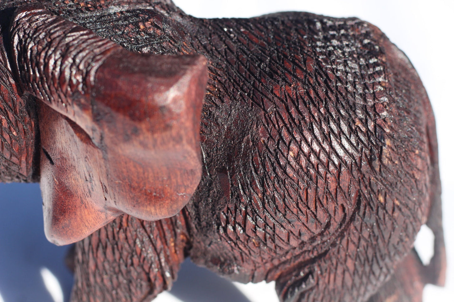 Handcarved Zimbabwean Mukwa Wood Elephant. Dark Brown detailed and Polished African art Souvenirs. Unique housewarming gifts, Ready to Ship.