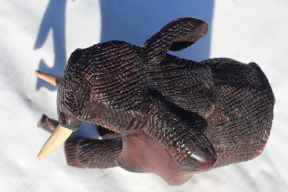 Handcarved Zimbabwean Mukwa Wood Elephant. Dark Brown detailed and Polished African art Souvenirs. Unique housewarming gifts, Ready to Ship.