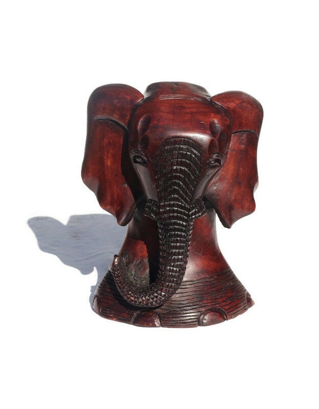 Elephant head and foot Trophy Smooth Mukwa Wood Table Decor. Zimbabwean Handcarved brown African Big Five home/office gifts. Ready to Ship