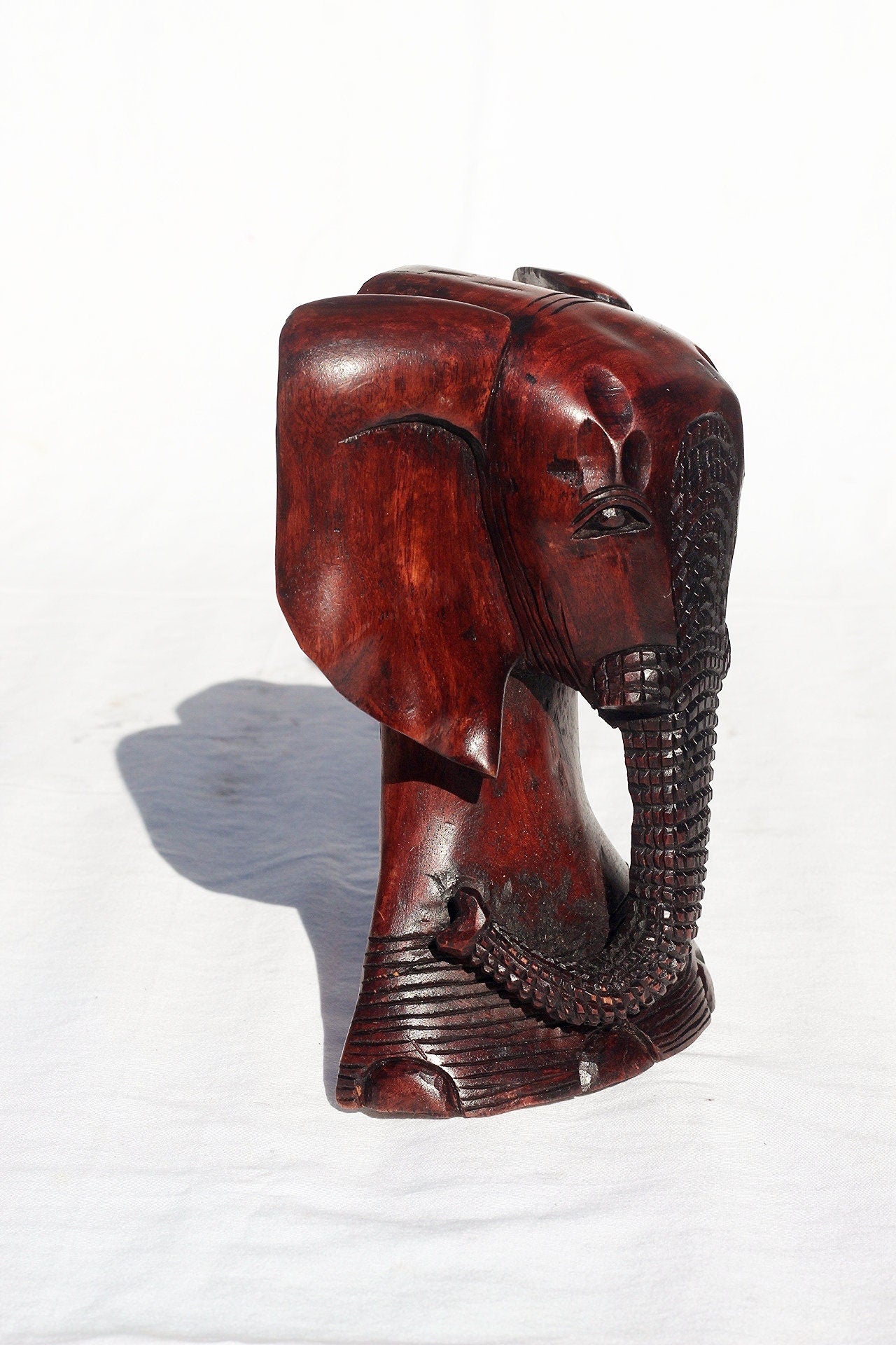 Elephant head and foot Trophy Smooth Mukwa Wood Table Decor. Zimbabwean Handcarved brown African Big Five home/office gifts. Ready to Ship