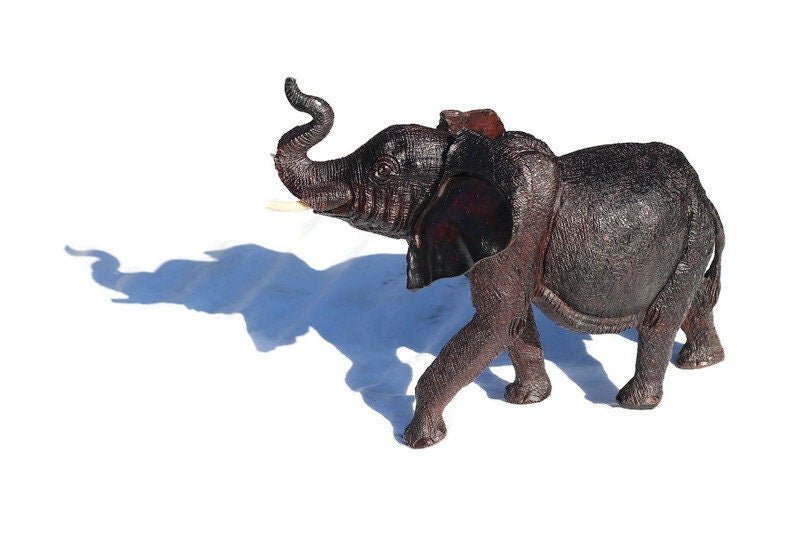 Charging Large Fine Art Elephant Bull Ironwood Sculpture. Zimbabwean handcarved fully detailed lifelike figurines. African Big 5 Décor gifts