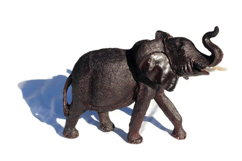 Charging Large Fine Art Elephant Bull Ironwood Sculpture. Zimbabwean handcarved fully detailed lifelike figurines. African Big 5 Décor gifts