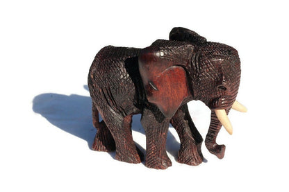 Handcarved Zimbabwean Mukwa Wood Elephant. Dark Brown detailed and Polished African art Souvenirs. Unique housewarming gifts, Ready to Ship.