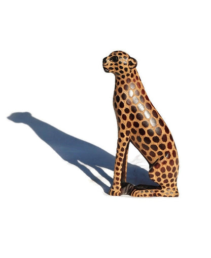 Single or Pair Seating Cheetah Figurines. Olive wood gouged spotted hand carved big cat Sculptures. African art Safari Decor ready to Ship