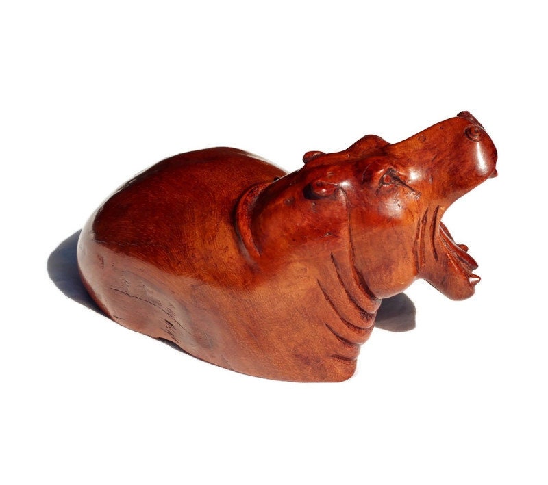 Mahogany Wood Life like Sitting Mouth opening Hippopotamus Masterpiece. African Handcarved Hippo Art. Safari decor gifts ready to Ship.