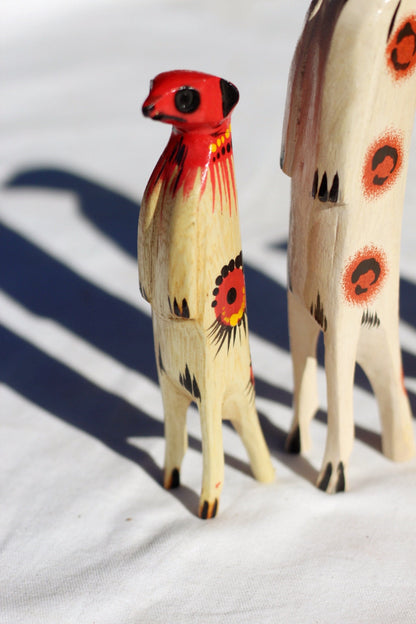 Family of 4 Clear with Orange, Red Painted Meerkat Jacaranda Wood sculptures. Hand Carved figurines. Home/Office interior decor African Art.