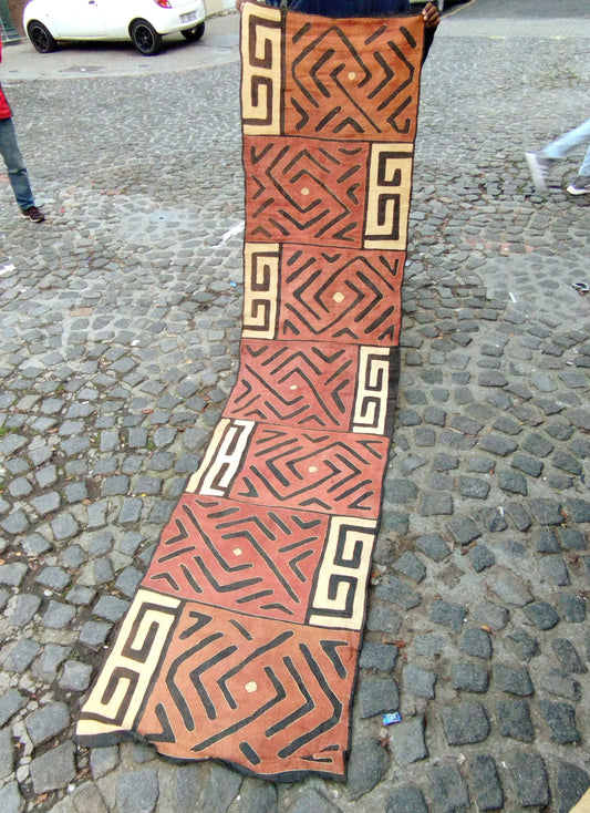 Extra Large Vintage Congo Kuba Cloth. Original Rafia palm fiber textile. Maroon, beige, black. African Home/office gifts, table deco art