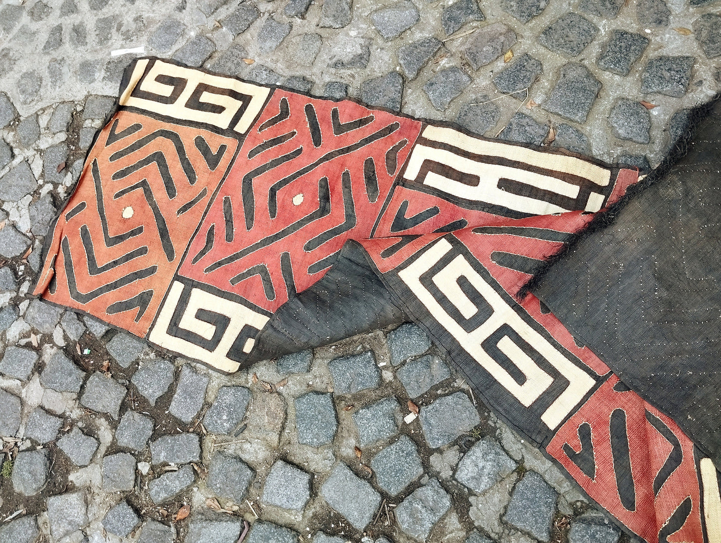 Extra Large Vintage Congo Kuba Cloth. Original Rafia palm fiber textile. Maroon, beige, black. African Home/office gifts, table deco art