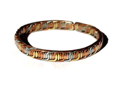 Iron, brass and Copper bangle - African fashion braided Bracelet. Healing yet Stylish -Cuff Bracelets, birthday gifts. Sold as a pair.