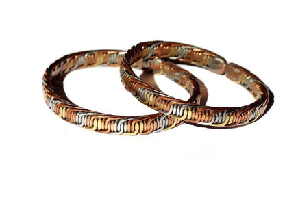 Iron, brass and Copper bangle - African fashion braided Bracelet. Healing yet Stylish -Cuff Bracelets, birthday gifts. Sold as a pair.