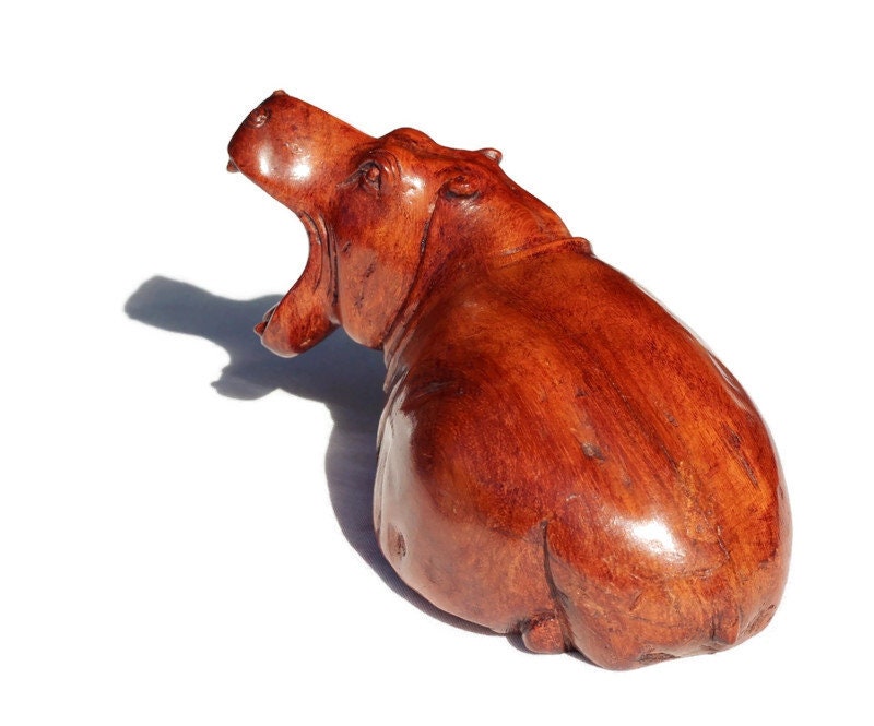 Mahogany Wood Life like Sitting Mouth opening Hippopotamus Masterpiece. African Handcarved Hippo Art. Safari decor gifts ready to Ship.