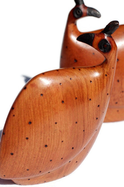 Mopane Wood Carved Guinea Fowls set of 4. Zimbabwean Handcarved birds giftset for home decor.