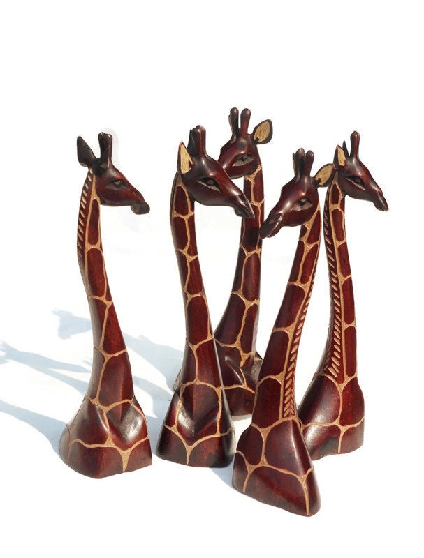 Giraffe neck and head, Inner Olive Wood sculpture. Dark Tan and brown Polished Wood figurine. Office/home table decor. African animals gifts