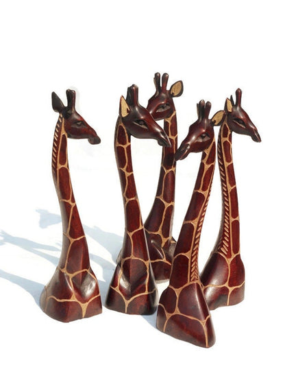 Giraffe neck and head, Inner Olive Wood sculpture. Dark Tan and brown Polished Wood figurine. Office/home table decor. African animals gifts