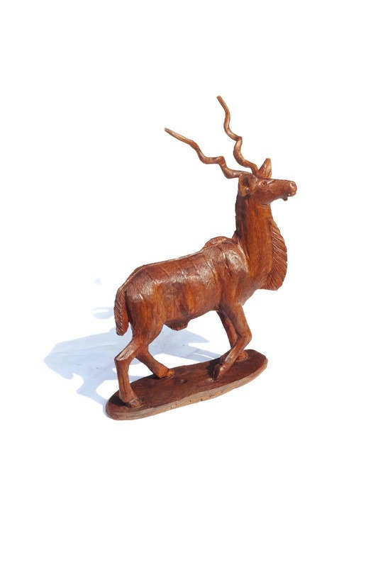 Fine Art Eland / Kudu Ironwood Handcarved figurine. Zimbabwean Antelope Carving. Detailed Safari Animal Masterpiece with Mid Brown Polish.