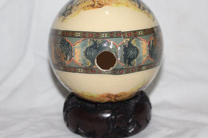 African Big Five Decoupage Shell. Ostrich Egg with big 5 Animals and African Map and South African flag on a clear background. Ready to ship