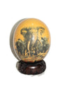 Orange Decoupage Ostrich Egg with African Big 5 Animals handpainted on a forest. Plus wood Stand Unique Safari art. Christmas Gifts