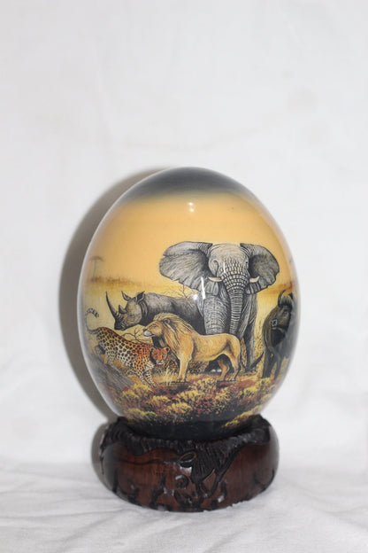 Black and Brown Decoupage Ostrich Egg Shell African Map and The Big Five Animals Art. Comes with wood stand, ready to Ship Christmas Gifts