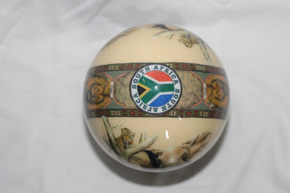 African Big Five Decoupage Shell. Ostrich Egg with big 5 Animals and African Map and South African flag on a clear background. Ready to ship