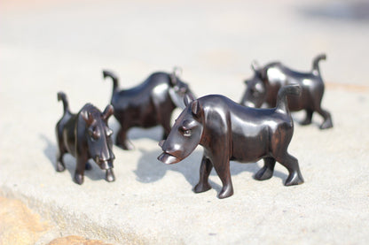 Smooth Set of 4 Wild Boar /Warthog Genuine Ebony wood Handcarved figurines. Zambian Wildlife Carving. African art Christmas Gifts