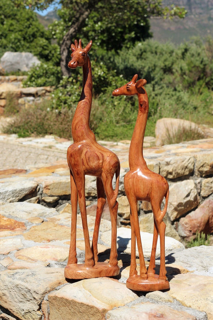 Fine Art Smooth Teak Wood Giraffe standing figurine. Tall Zambian Carved Art Sculpture. Home/office decor Unique African animals Art gifts