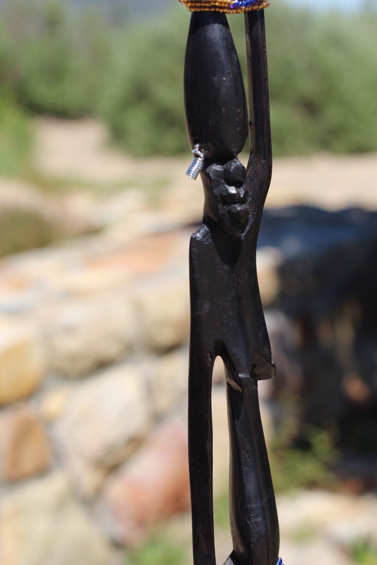 21" Tall Standing African Masaai Art Couple Ebony wood Carved, Beaded figurines. Man & women Sculpture with Colourful beads. Ready to Ship