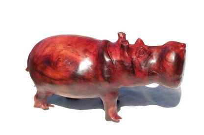 Large 37cm Toney Red Burnt Teak Wood Carved Hippo Art figurine. Smooth Brown, Redish Unique Home/ Office Decor. Ready to Ship Christmas gift