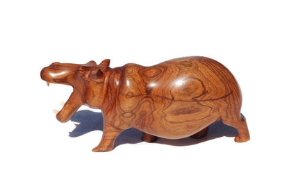 Olive wood Zimbabwean handcarved Hippo figurines. Attacking/ Aggressive, mouth open Handcarved Sculpture. African Safari animals Art Decor.