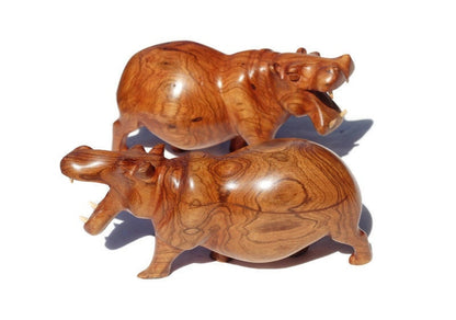 Olive wood Zimbabwean handcarved Hippo figurines. Attacking/ Aggressive, mouth open Handcarved Sculpture. African Safari animals Art Decor.