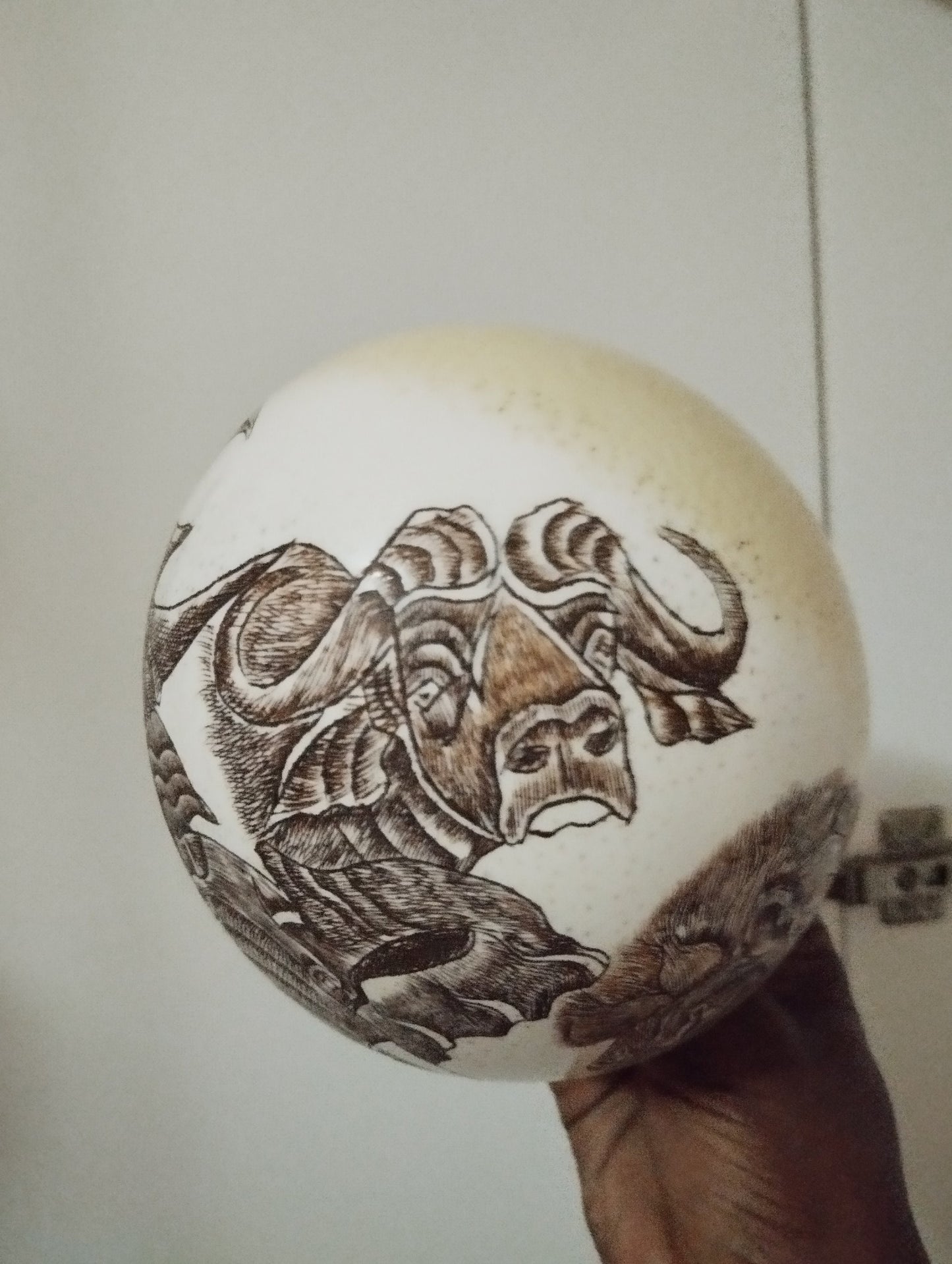 African Big Five Animals Handcarved Painted Scrimshaw Large Ostrich Egg. Full Elephant art on Shell Ornament. Christmas Gifts ready to Ship