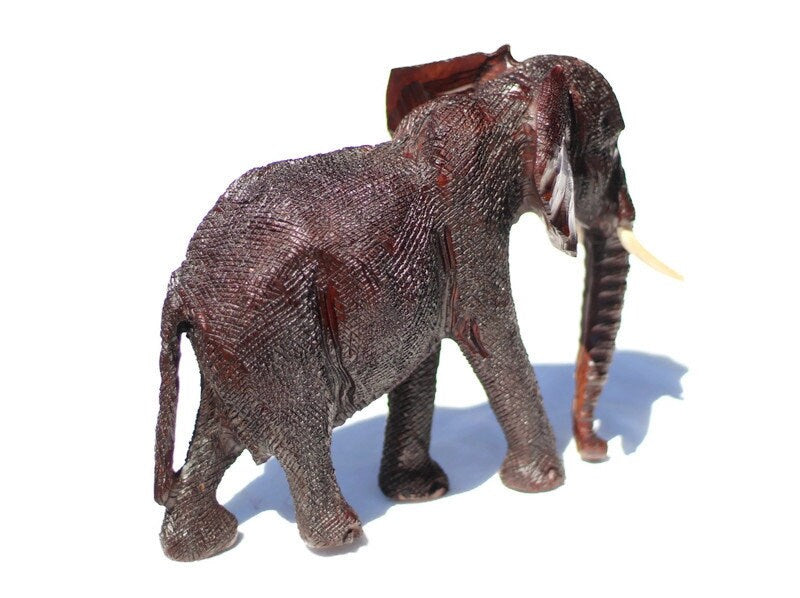 26cm Life like Walking Elephant Ironwood Sculpture. Zimbabwean hand carved fully detailed art figurine. African Big Five gifts ready to Ship