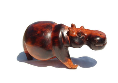 One of Black a kind Burnt Teak Wood Hand Carved Hippo Art. Smooth Brown and Black Chubby figurine. Ready to Ship African Christmas Gifts