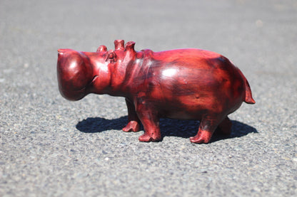 Large 37cm Toney Red Burnt Teak Wood Carved Hippo Art figurine. Smooth Brown, Redish Unique Home/ Office Decor. Ready to Ship Christmas gift