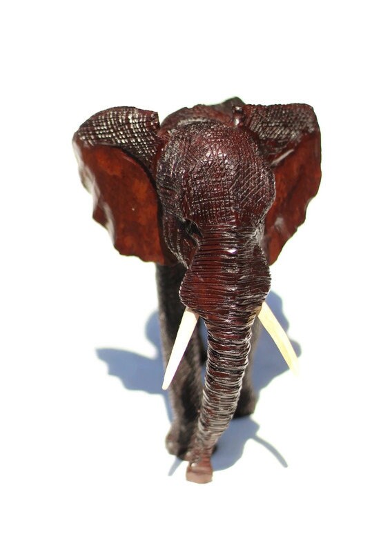 26cm Life like Walking Elephant Ironwood Sculpture. Zimbabwean hand carved fully detailed art figurine. African Big Five gifts ready to Ship