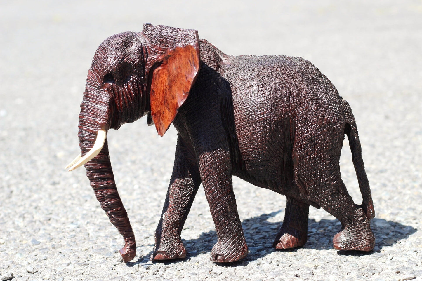 26cm Life like Walking Elephant Ironwood Sculpture. Zimbabwean hand carved fully detailed art figurine. African Big Five gifts ready to Ship