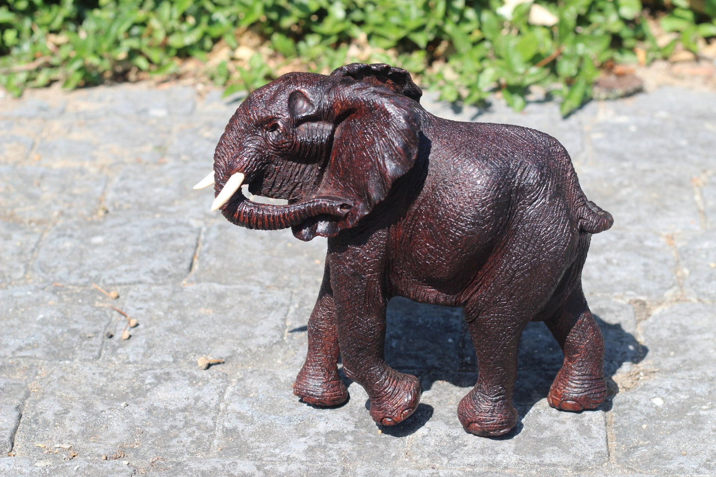 Realistic Elephant Carving Ironwood Sculpture. Ear Scratching with trunk, Zimbabwean hand carved fully detailed art figurine. Ready to Ship