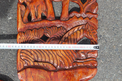 Medium Sized African Vanished Foldable chair. Malawian Mahogany Carved Elephant head and Sleeping Lion theme. Home / Office Art decor gifts