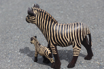 Mother Zebra and Foal Inner Olive Wood Carved and Gouged Figurine. Life like African Safari Decor Sculpture for home/office. Ready to Ship