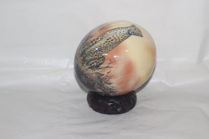 Seating Cheetah Decoupage on an Authentic Ostrich Egg Shell. Unique African Art Handmade ornaments. Ready to Ship Christmas Gift