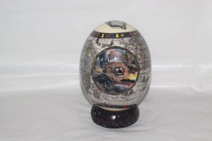 Ndebele Print Decoupage Ostrich Egg Shell with Big Five Animals, Black and White African Map. Unique Christmas Gifts Ready to Ship.