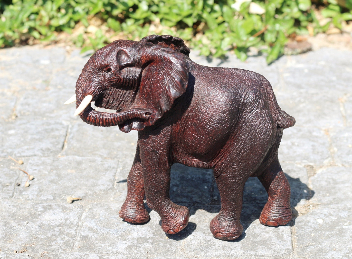 Realistic Elephant Carving Ironwood Sculpture. Ear Scratching with trunk, Zimbabwean hand carved fully detailed art figurine. Ready to Ship