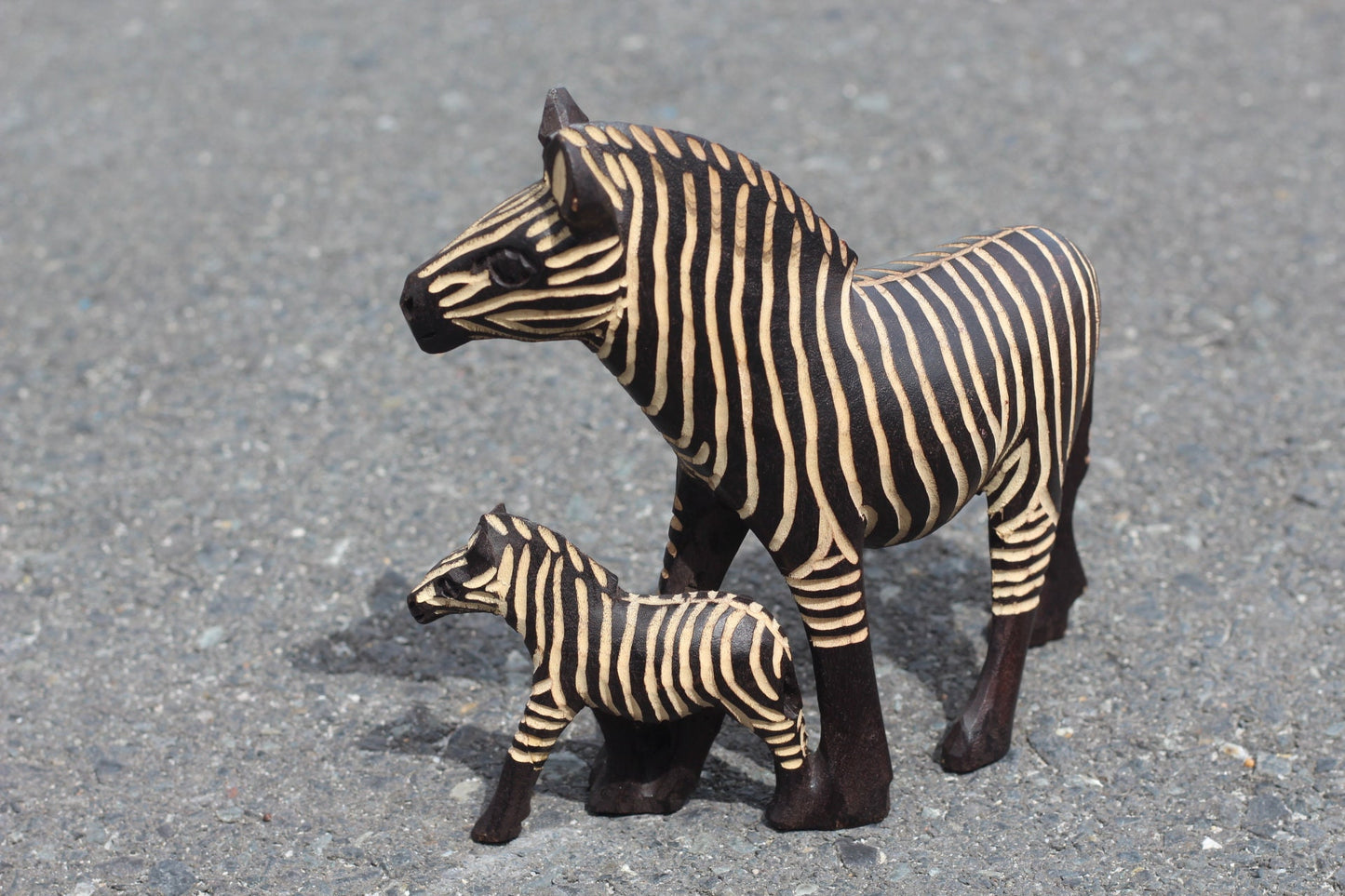 Mother Zebra and Foal Inner Olive Wood Carved and Gouged Figurine. Life like African Safari Decor Sculpture for home/office. Ready to Ship