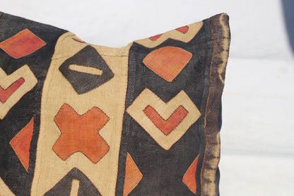 20" Unique Mixed colours Kuba cloth cushion cover. Rafia palm fiber textile. Brown, beige, black, Orange African Home and Office Decor gifts