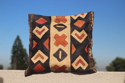 20" Unique Mixed colours Kuba cloth cushion cover. Rafia palm fiber textile. Brown, beige, black, Orange African Home and Office Decor gifts