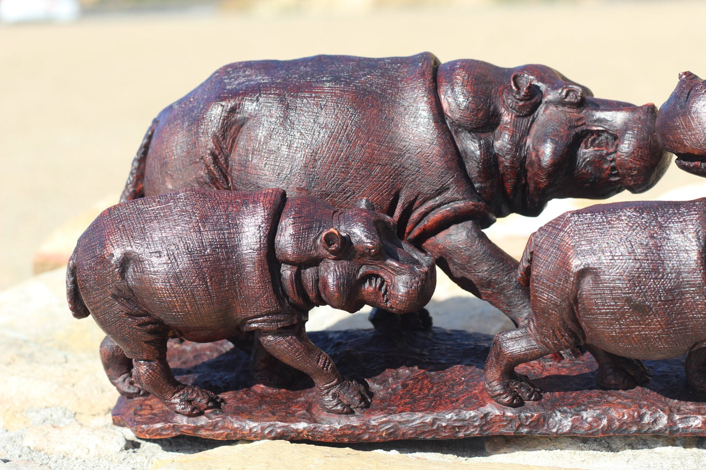 Large Lifelike Ironwood Hippopotamus Family of 4 Masterpiece. Zimbabwean Hand carved Realistic Hippo African Art figurine/Decor by P Sibanda