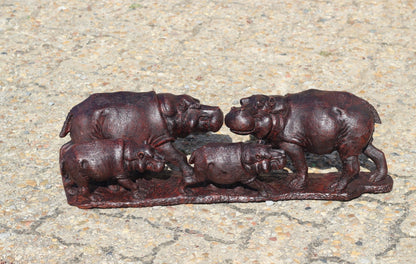 Large Lifelike Ironwood Hippopotamus Family of 4 Masterpiece. Zimbabwean Hand carved Realistic Hippo African Art figurine/Decor by P Sibanda