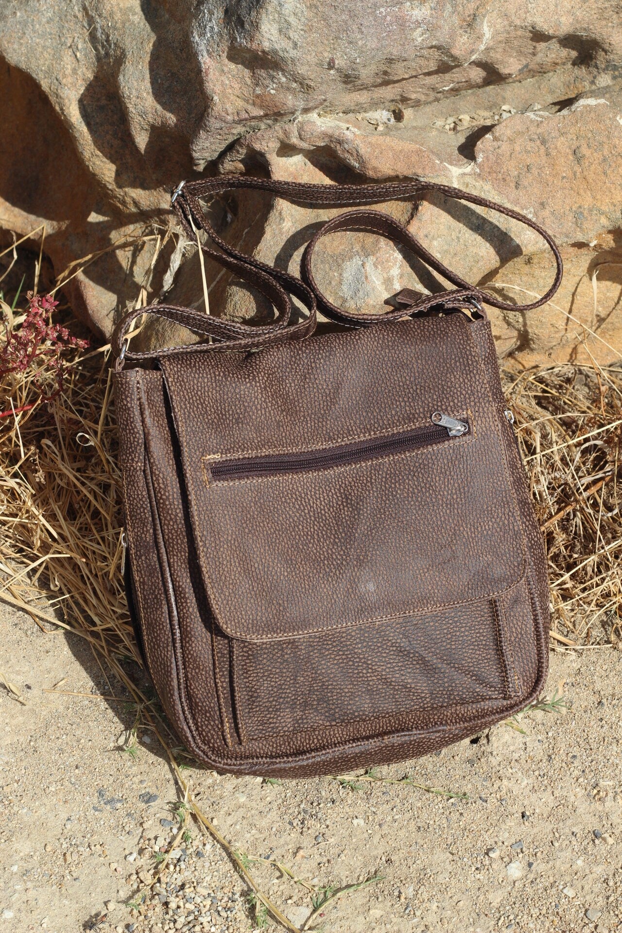 Brown Buffalo and Cow Leather Slingbag /Handbags, with adjustable straps. Original Leather African animal themed bag. 30cm x 30cm Gifts