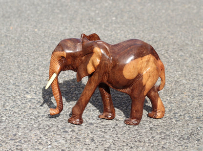 Smooth fine art carved Multi coloured Ironwood Elephant Sculpture. Zimbabwean lifelike Safari Animal. African Big 5 gift ready to Ship